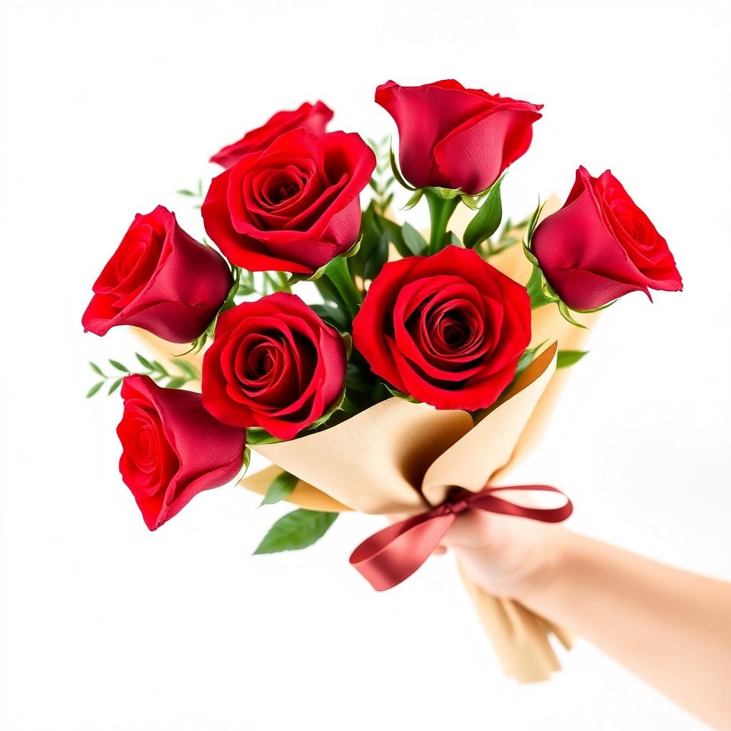 Buquê Leque Com 6 Rosas Vermelhas