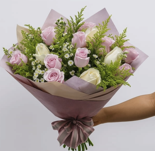 Buquê De Rosas Rosas E Brancas