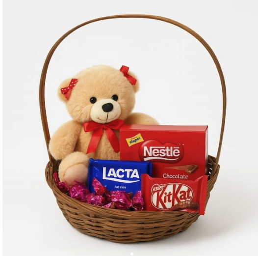Cesta Com Chocolates E Pelúcia